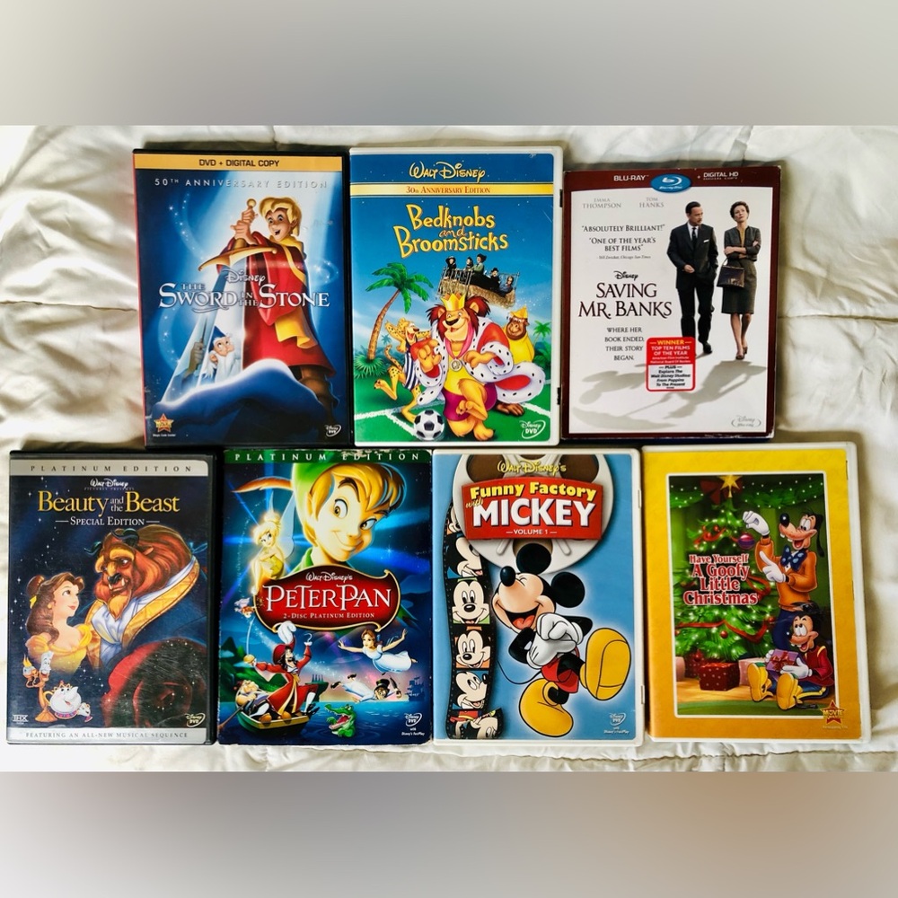 Disney 6 DVD’s / 1 BluRay Lot (7 Total)- Peter Pan, Beauty and the Beast & More